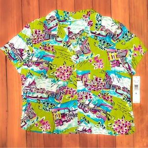 NWT Liz Claiborne First Issue Green Scenic Floral Rayon Women’s Blouse XL